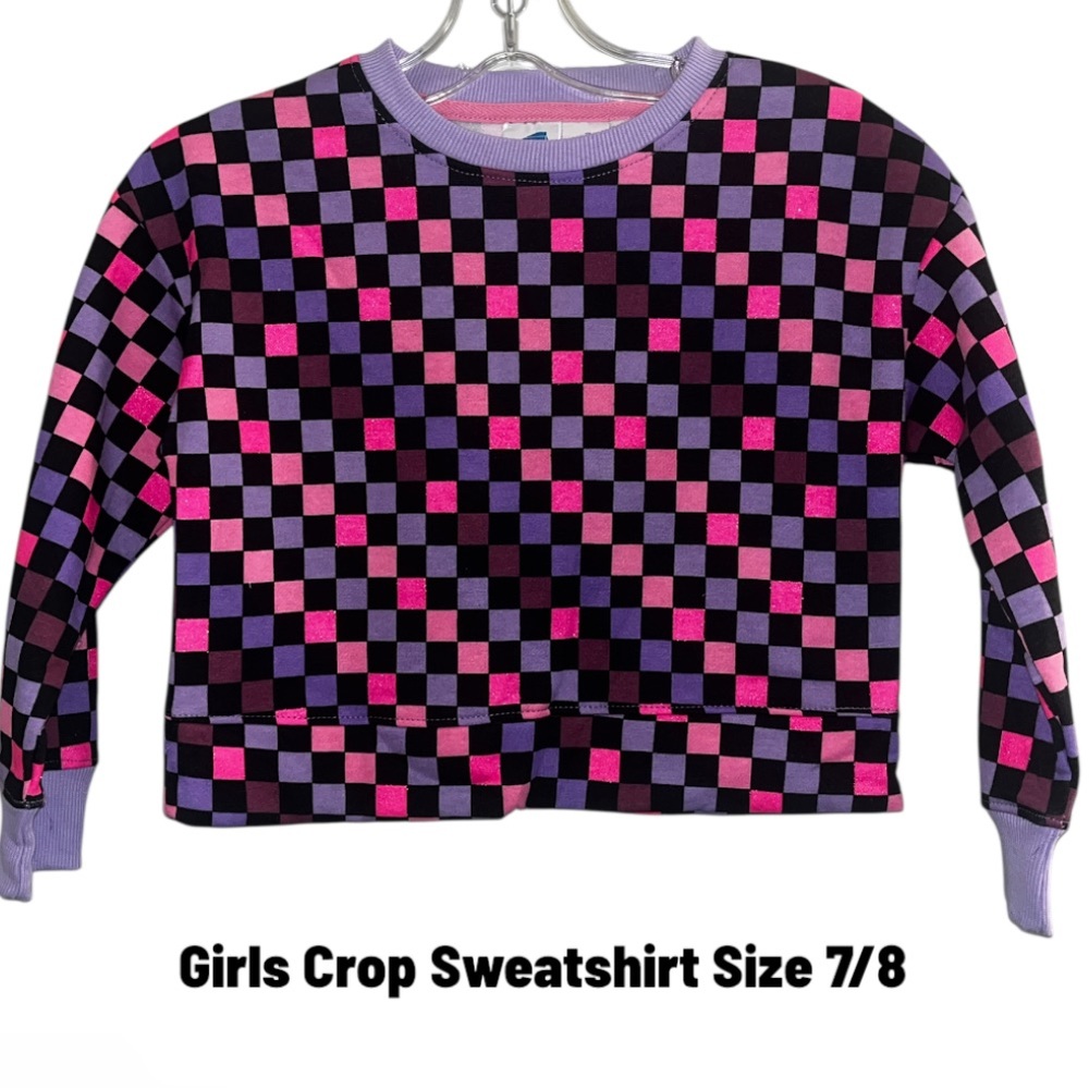Checkered Kids Crop Sweatshirt - Pink and Purple NWT